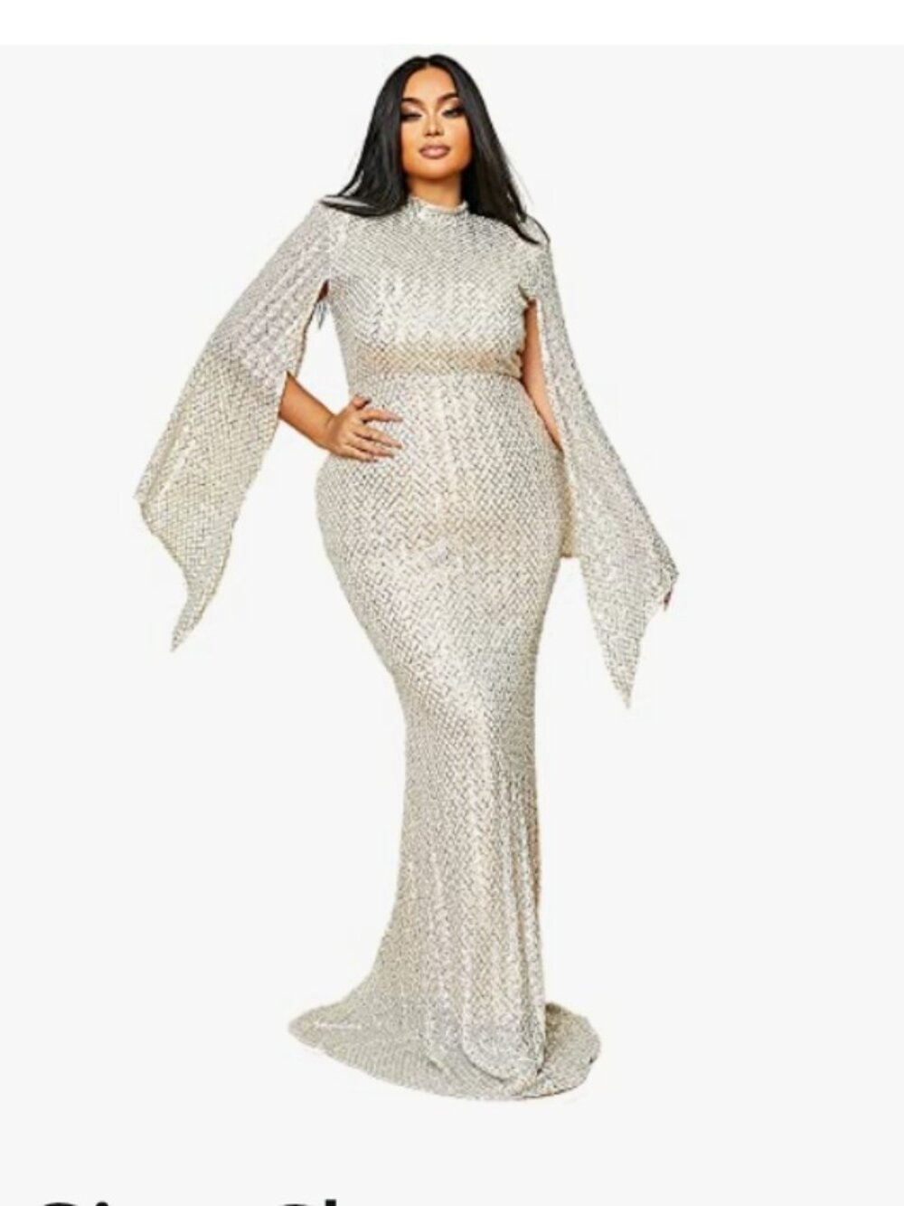 Women’s Plus Size Formal Sequin Long Split Sleeve Prom Maxi Dress, Bodycon Merma